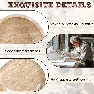 Travertine Stone Bowl Decorative Round Entryway Key Fruit Table Centerpiece