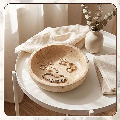 Travertine Stone Bowl Decorative Round Entryway Key Fruit Table Centerpiece