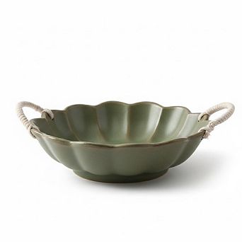 Vintage Scalloped Ceramic Bowl Rope Handles