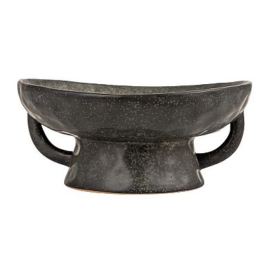 Stoneware Bowl With Handle And Base Reactive Glaze