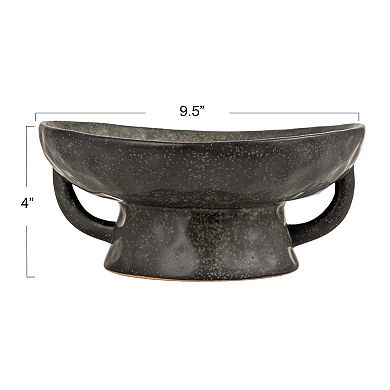 Stoneware Bowl With Handle And Base Reactive Glaze