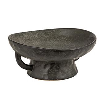 Stoneware Bowl With Handle And Base Reactive Glaze