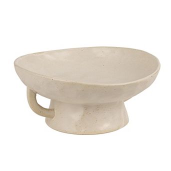 Stoneware Bowl With Handle And Base Reactive Glaze