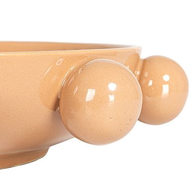 Stoneware Bowl With Orbs And Reactive Glaze