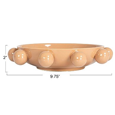 Stoneware Bowl With Orbs And Reactive Glaze