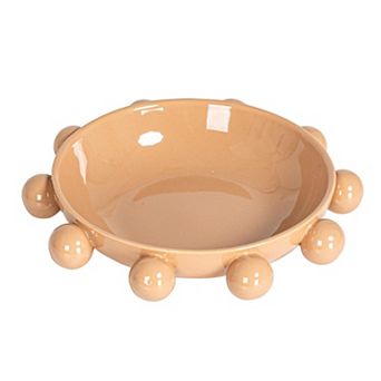 Stoneware Bowl With Orbs And Reactive Glaze
