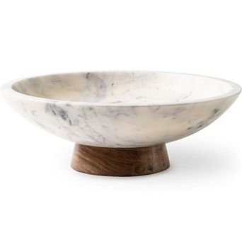 Marble Bowl Wood Pedestal Home Decor Centerpiece