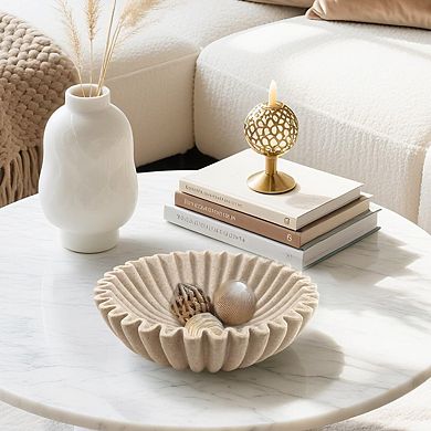 Scalloped Edge Decorative Bowl Multifunctional Storage Tray Faux Stone
