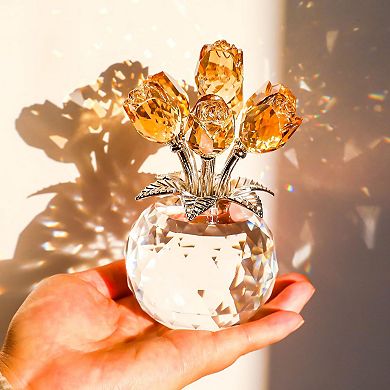 Rose Crystal Figurine Round Vase Gift