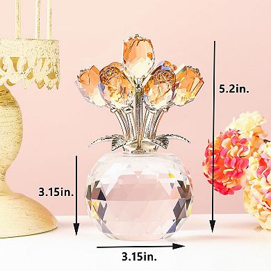 Rose Crystal Figurine Round Vase Gift