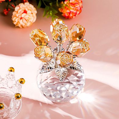 Rose Crystal Figurine Round Vase Gift