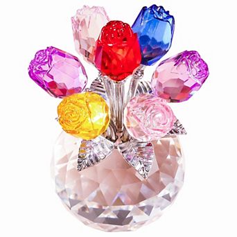 Rose Crystal Figurine Round Vase Gift