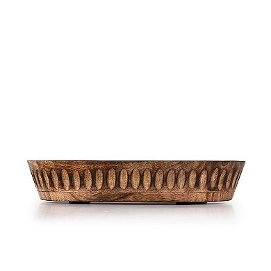 Mango Wood Decorative Bowl Hand Carved Stripes