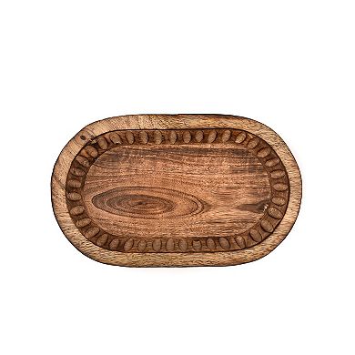 Mango Wood Decorative Bowl Hand Carved Stripes
