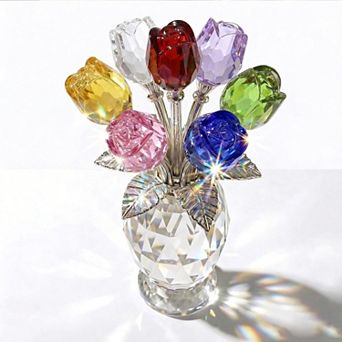 Crystal Rose Figurine Glass Floral Sculpture Gift Box