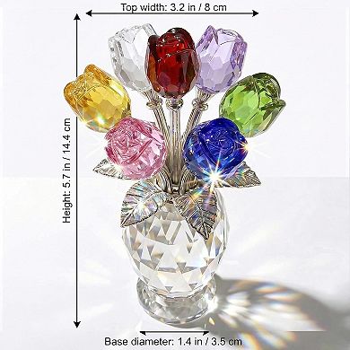 Crystal Rose Figurine Glass Floral Sculpture Gift Box
