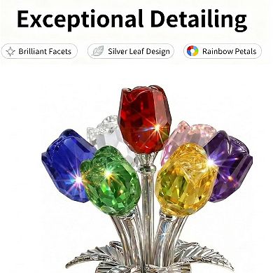 Crystal Rose Figurine Glass Floral Sculpture Gift Box