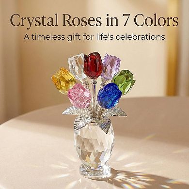 Crystal Rose Figurine Glass Floral Sculpture Gift Box
