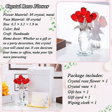 Crystal Rose Flower Figurine Vase Handmade Romantic Gift Home Decor