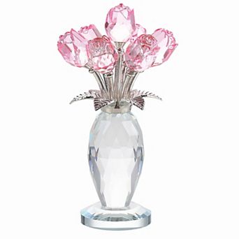 Crystal Rose Flower Figurine Vase Handmade Romantic Gift Home Decor
