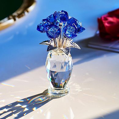 Crystal Blue Rose Glass Paperweight Gift