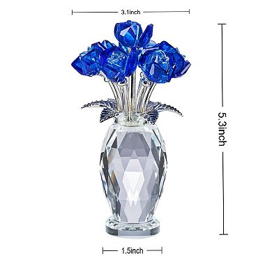 Crystal Blue Rose Glass Paperweight Gift
