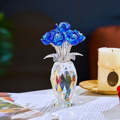 Crystal Blue Rose Glass Paperweight Gift