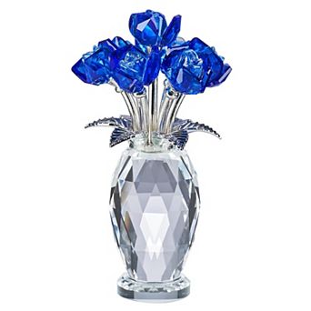 Crystal Blue Rose Glass Paperweight Gift