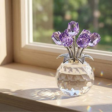 Rose Crystal Figurine Vase Bouquet Ornament Gift Decor
