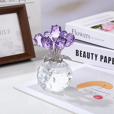 Rose Crystal Figurine Vase Bouquet Ornament Gift Decor