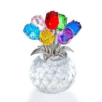 Rose Crystal Figurine Vase Bouquet Ornament Gift Decor