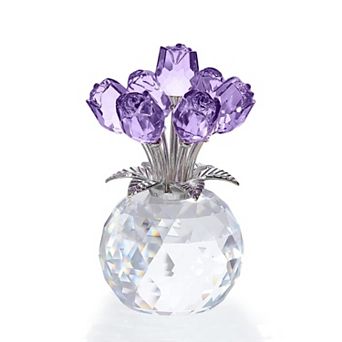 Rose Crystal Figurine Vase Bouquet Ornament Gift Decor