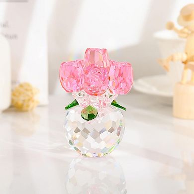 Crystal Rose Bouquet Glass Figurine Gift