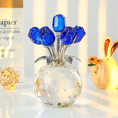 Crystal Rose Flower Vase Ornament Gift Decor