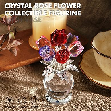 Crystal Rose Bouquet Flower Figurine For Mom