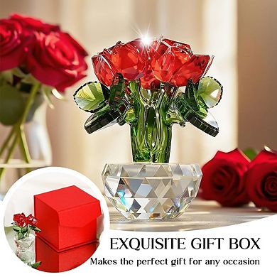 Crystal Rose Bouquet Figurine Gift Box
