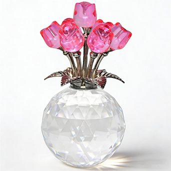Crystal Rose Bouquet Figurine Vase Home Decor Gift