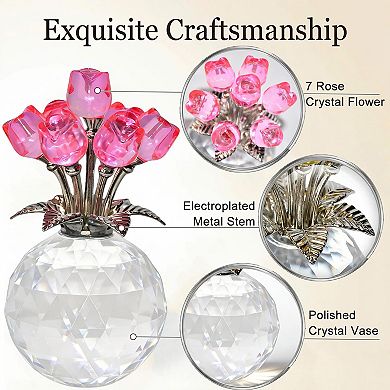 Crystal Rose Bouquet Figurine Vase Home Decor Gift