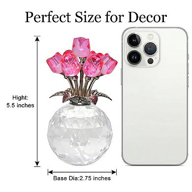 Crystal Rose Bouquet Figurine Vase Home Decor Gift
