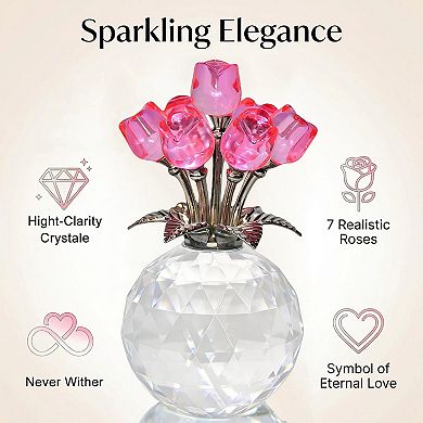 Crystal Rose Bouquet Figurine Vase Home Decor Gift