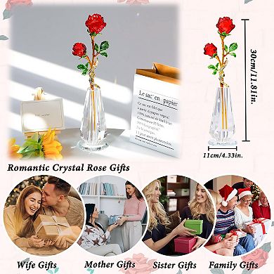 Crystal Rose Glass Flower Vase Ornament Gift