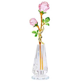 Crystal Rose Glass Flower Vase Ornament Gift
