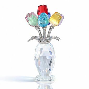 Crystal Forget me not Figurine Glass Bouquet Silver Stem Faceted Vase Home Decor