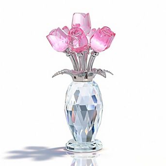 Crystal Forget me not Figurine Glass Bouquet Silver Stem Faceted Vase Home Decor