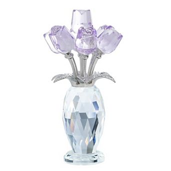 Crystal Forget me not Figurine Glass Bouquet Silver Stem Faceted Vase Home Decor