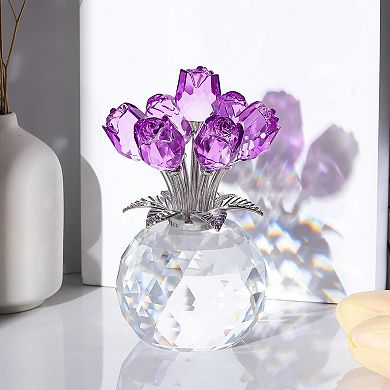 Crystal Rose Glass Bouquet Figurine Vase Gift