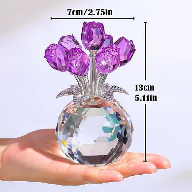 Crystal Rose Glass Bouquet Figurine Vase Gift