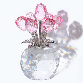 Crystal Rose Glass Bouquet Figurine Vase Gift