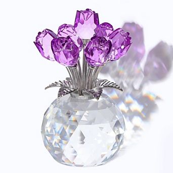Crystal Rose Glass Bouquet Figurine Vase Gift