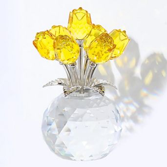 Crystal Rose Glass Bouquet Figurine Vase Gift